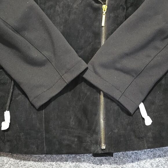 IMAN Suede Leather Moto Jacket 2X Cinch Gold Glam Y2K Bomber Grunge Baddie Biker - Picture 7 of 13